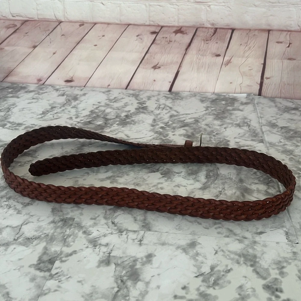 RLL BRAIDED BROWN SOLID BRASS BUCKLE BELT SIZE 42 UNISEX